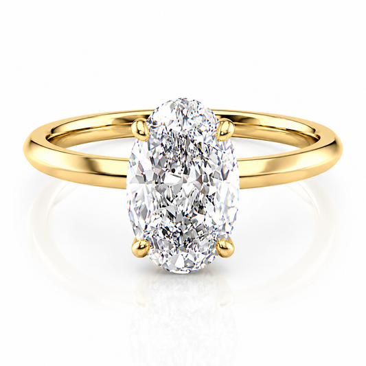 Oval Lab-Grown Diamond Knife-Edge Hidden Halo Engagement Ring