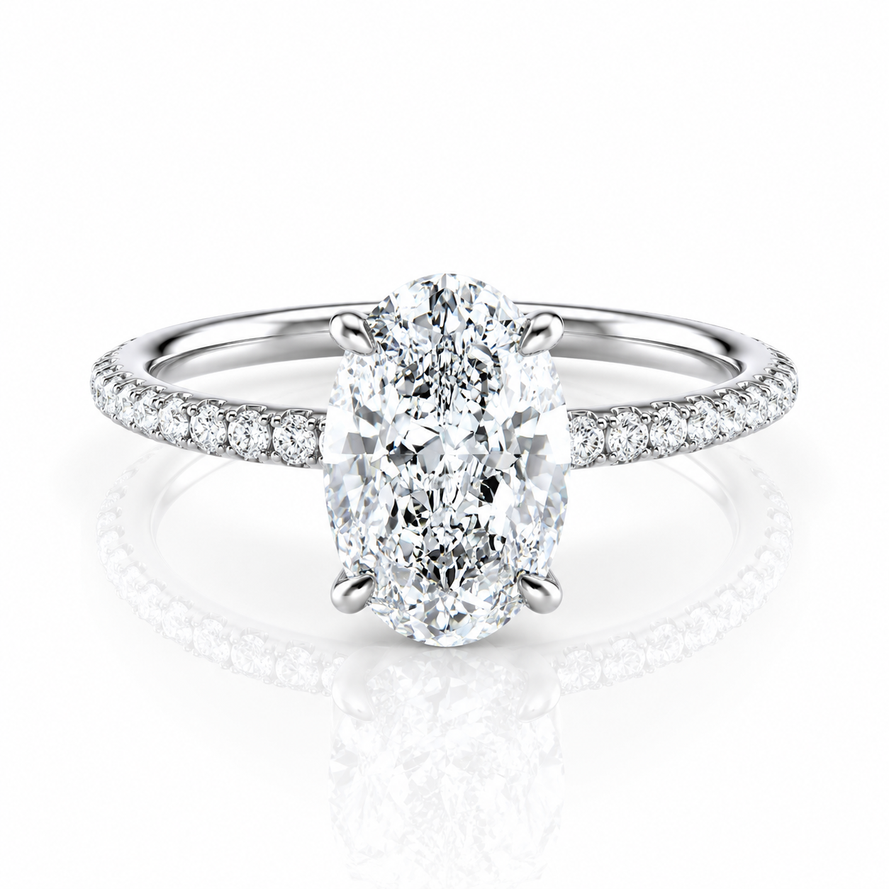 Oval Lab-Grown Diamond Petal Prongs Pavé Engagement Ring