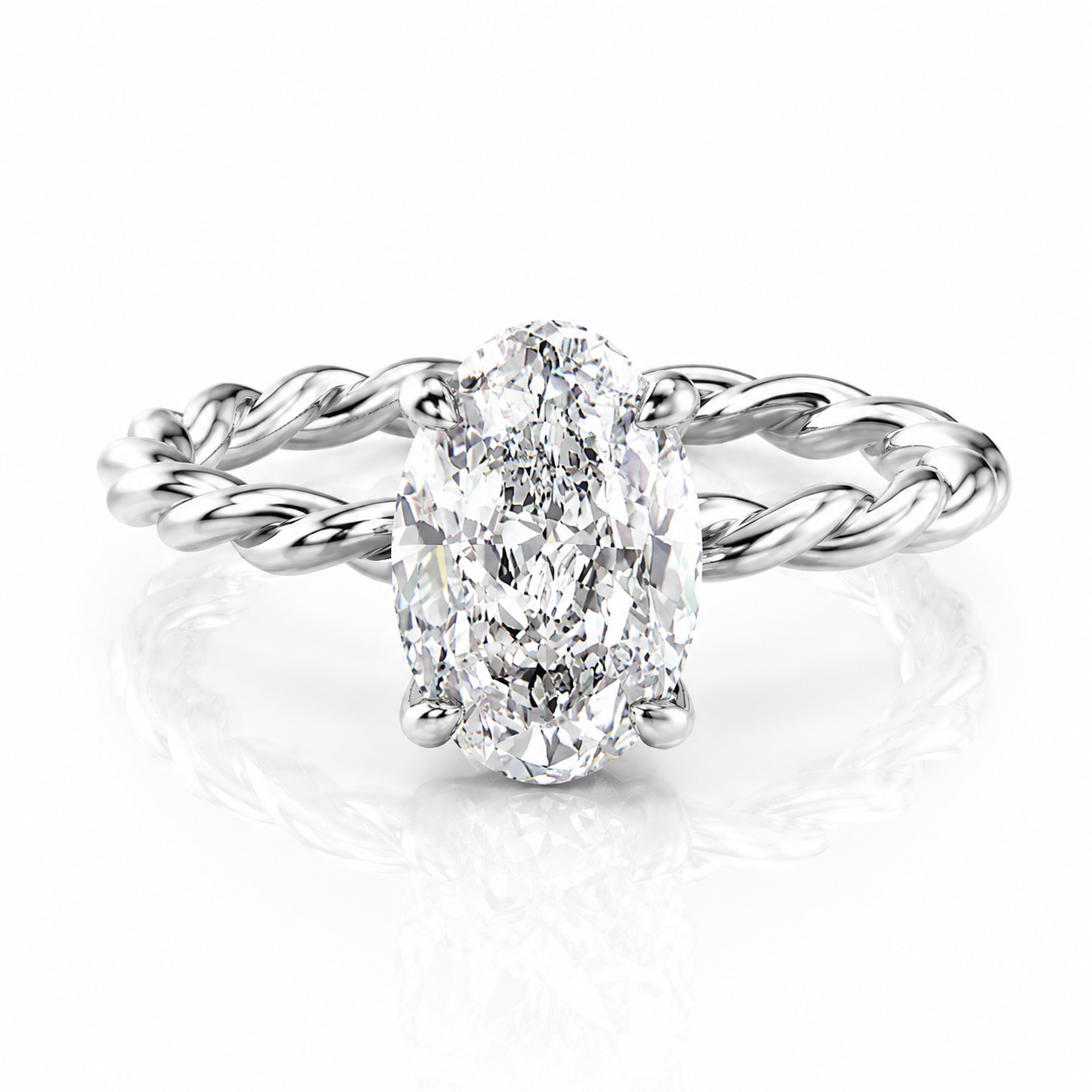 Oval Lab-Grown Diamond Rope Solitaire Hidden Halo Engagement Ring