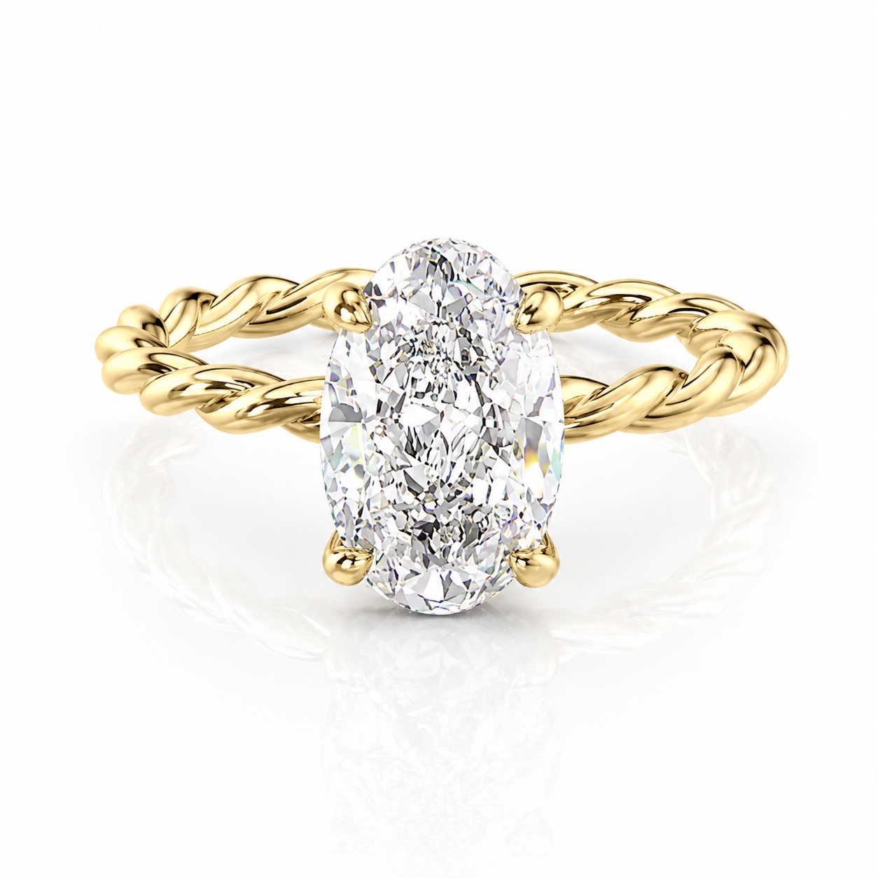 Oval Lab-Grown Diamond Rope Solitaire Hidden Halo Engagement Ring