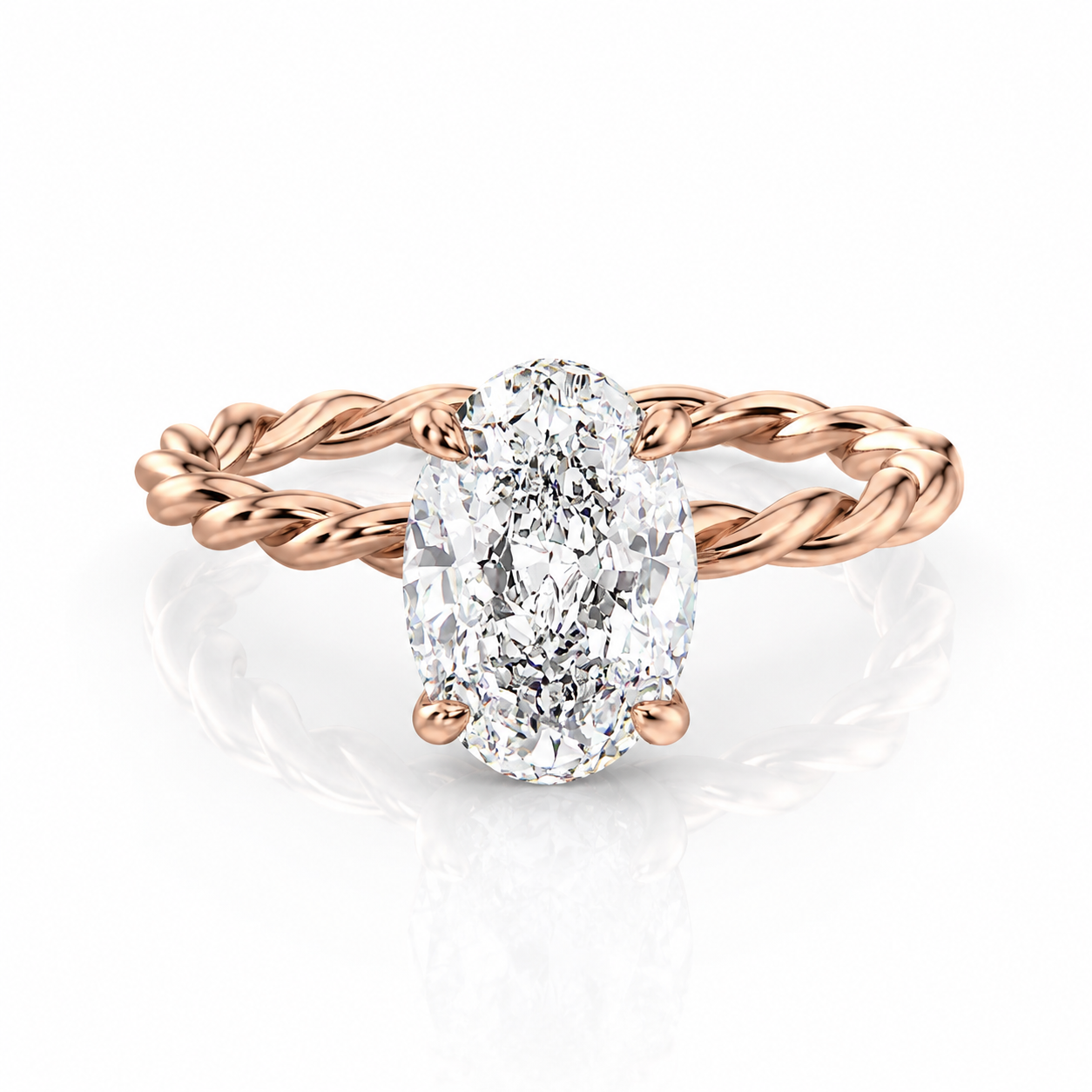 Oval Lab-Grown Diamond Rope Solitaire Hidden Halo Engagement Ring