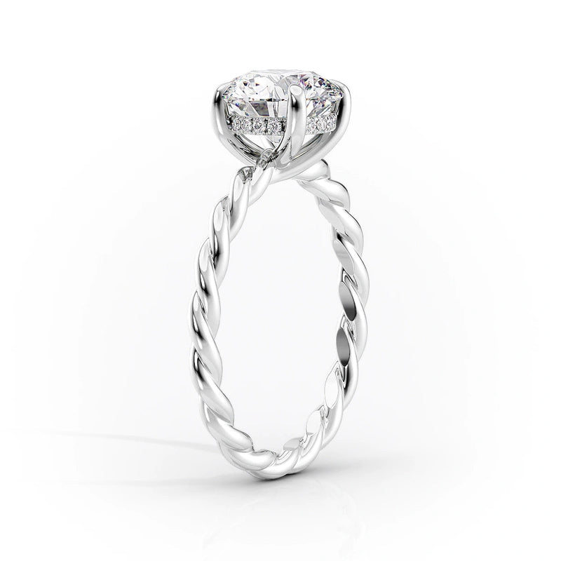 Oval Lab-Grown Diamond Rope Solitaire Hidden Halo Engagement Ring