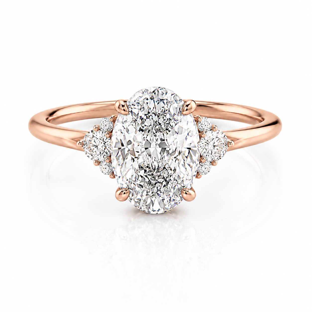 Oval Lab-Grown Diamond Solitaire with Accents Engagement Ring