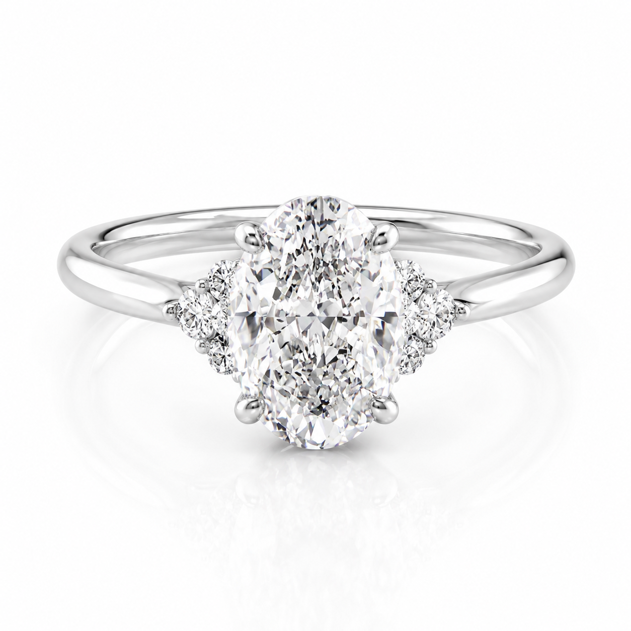 Oval Lab-Grown Diamond Solitaire with Accents Engagement Ring