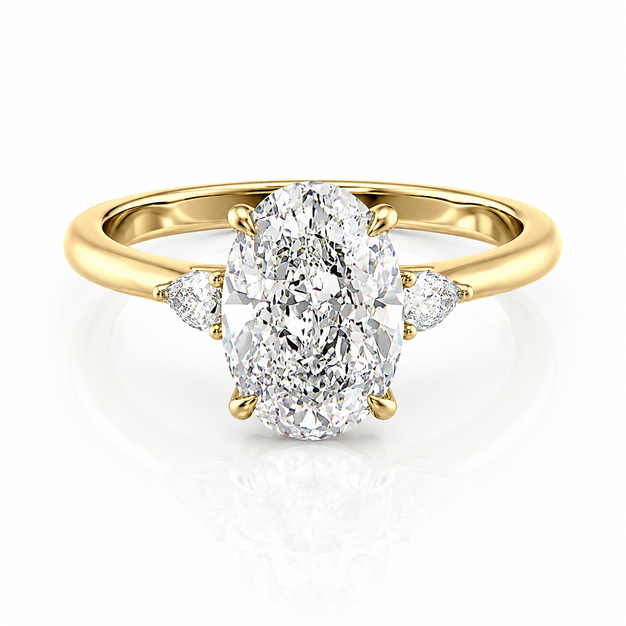 Oval Lab-Grown Diamond Three Stone Pear Accents Engagement Ring