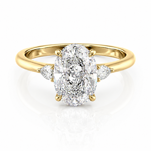 Oval Lab-Grown Diamond Three Stone Pear Accents Engagement Ring