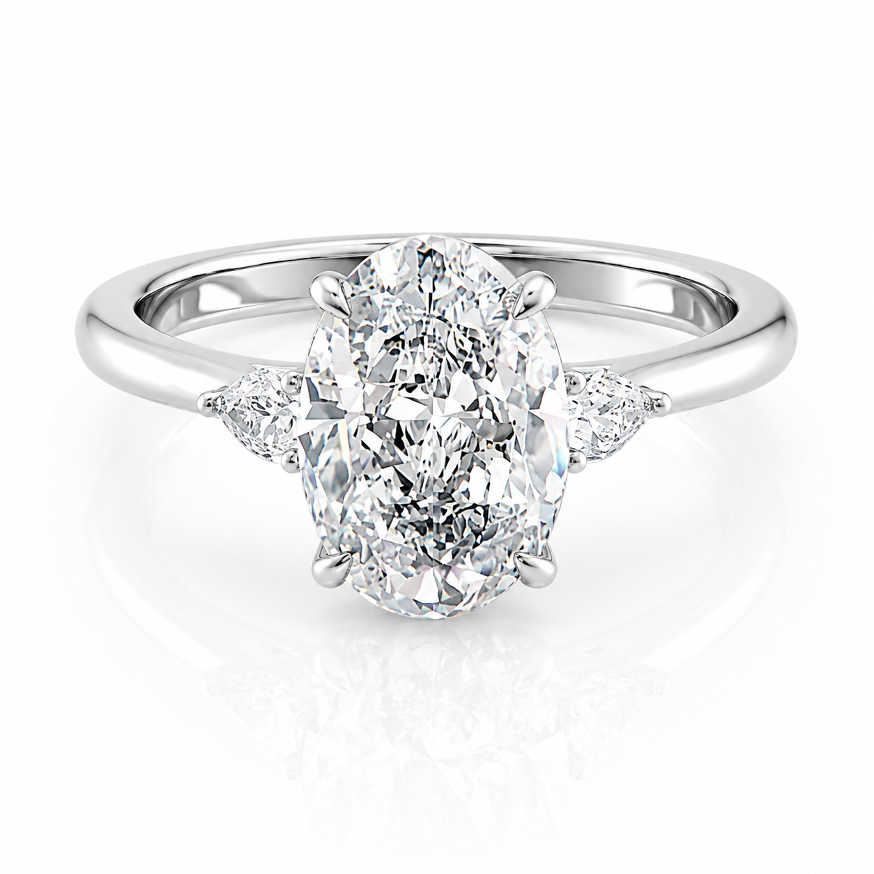 Oval Lab-Grown Diamond Three Stone Pear Accents Engagement Ring