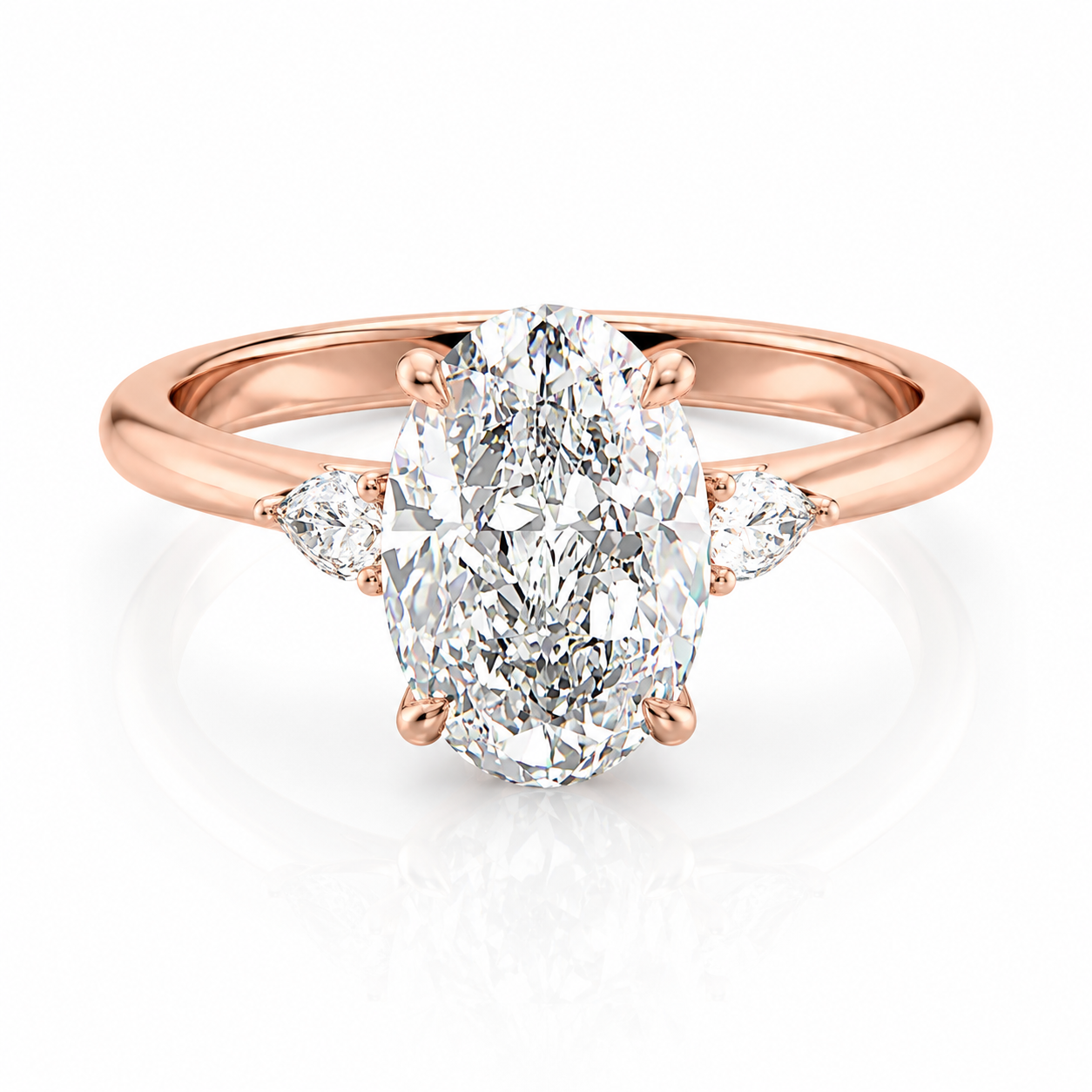 Oval Lab-Grown Diamond Three Stone Pear Accents Engagement Ring