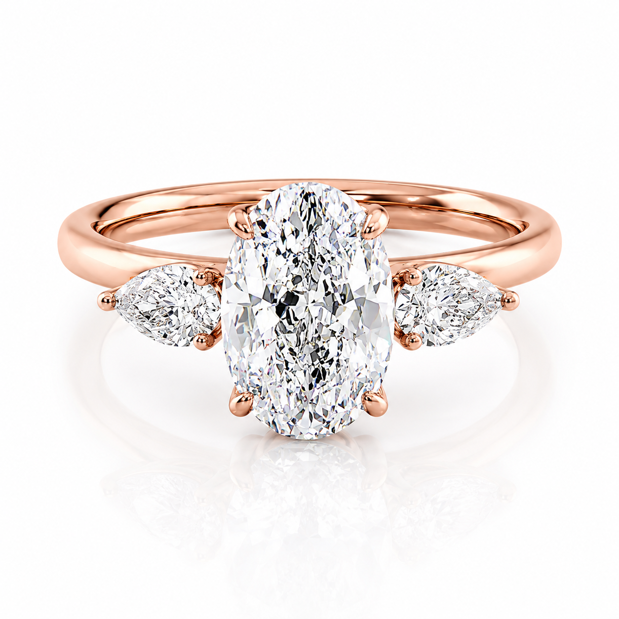 Oval Lab-Grown Diamond Three Stone Pear Side Stones Engagement Ring
