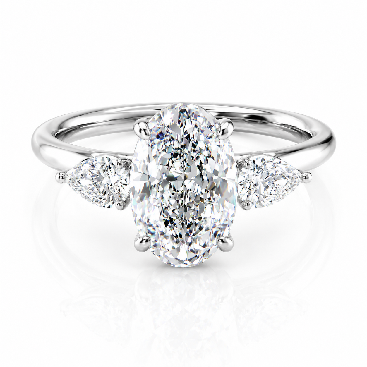 Oval Lab-Grown Diamond Three Stone Pear Side Stones Engagement Ring