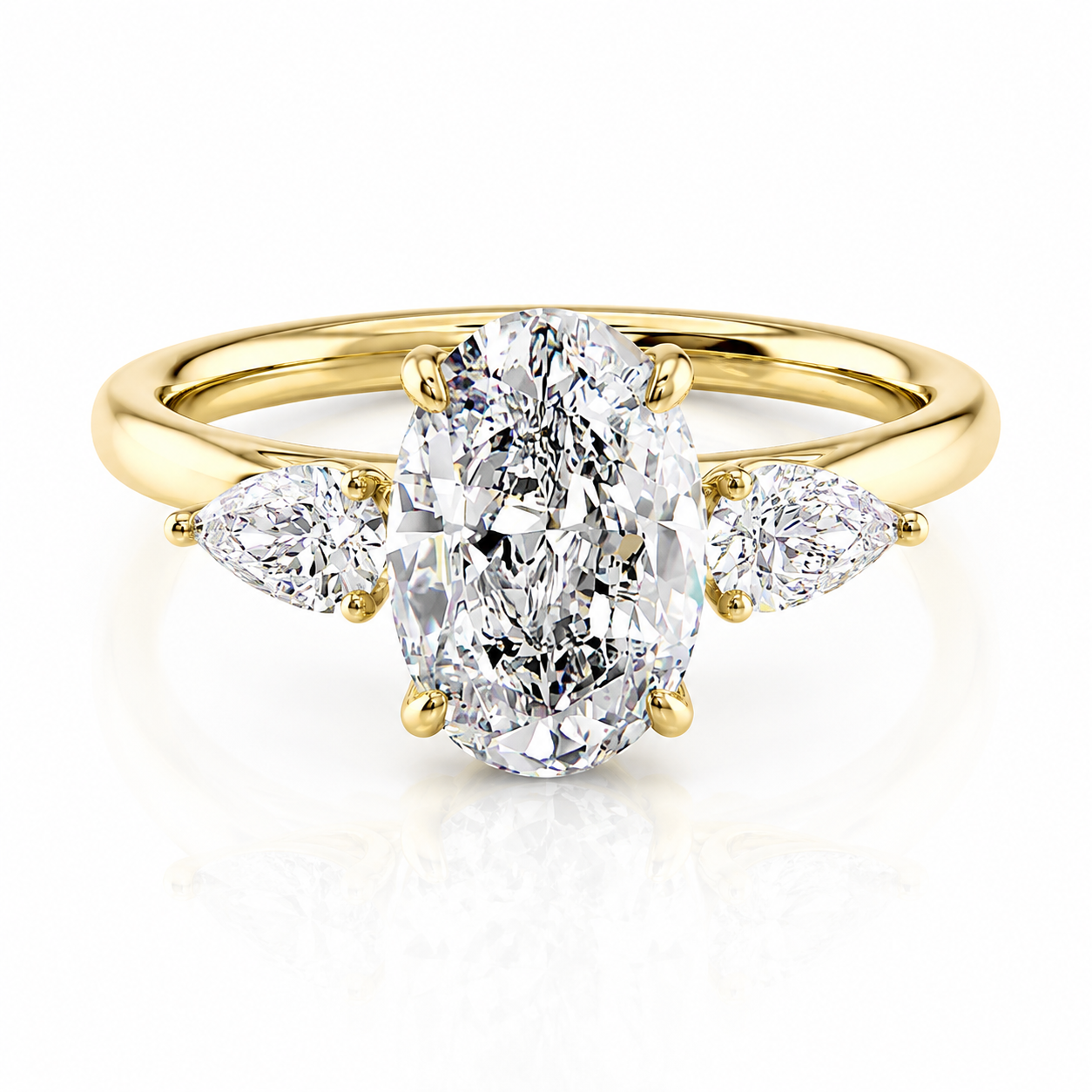 Oval Lab-Grown Diamond Three Stone Pear Side Stones Engagement Ring