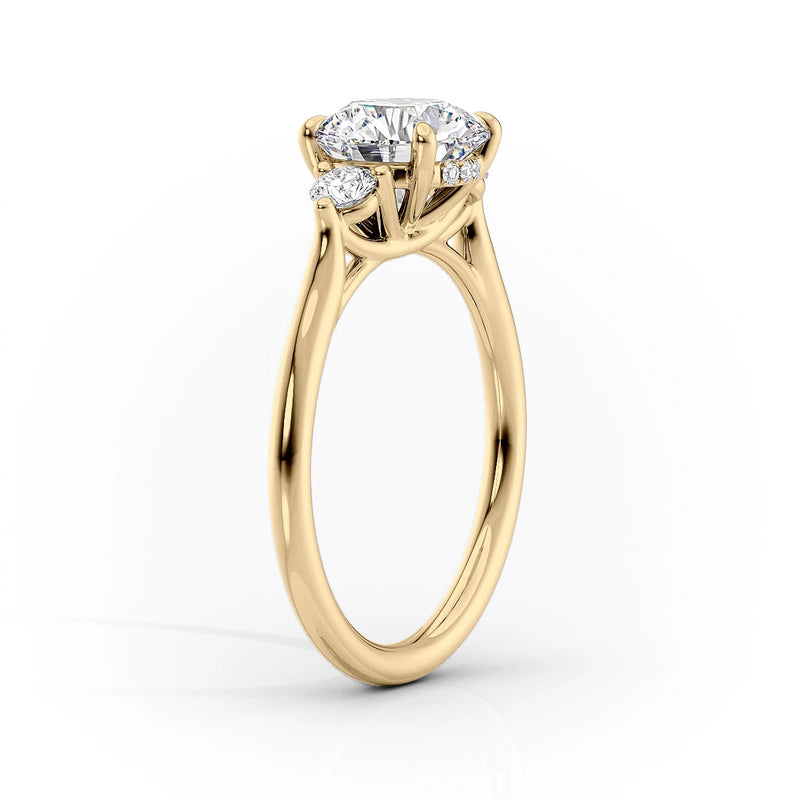 Oval Lab-Grown Diamond Three Stone Round Accents Engagement Ring
