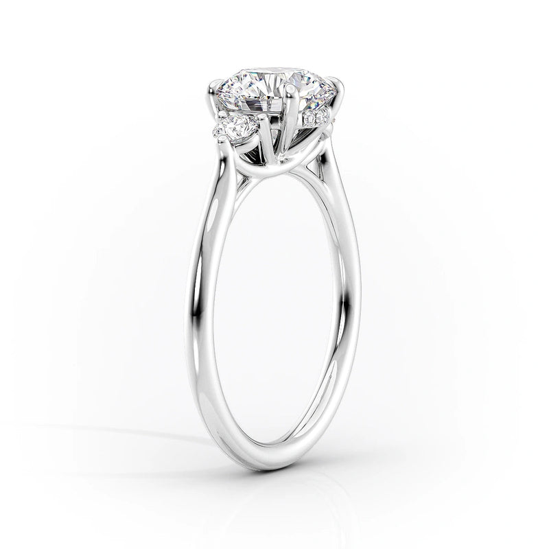 Oval Lab-Grown Diamond Three Stone Round Accents Engagement Ring