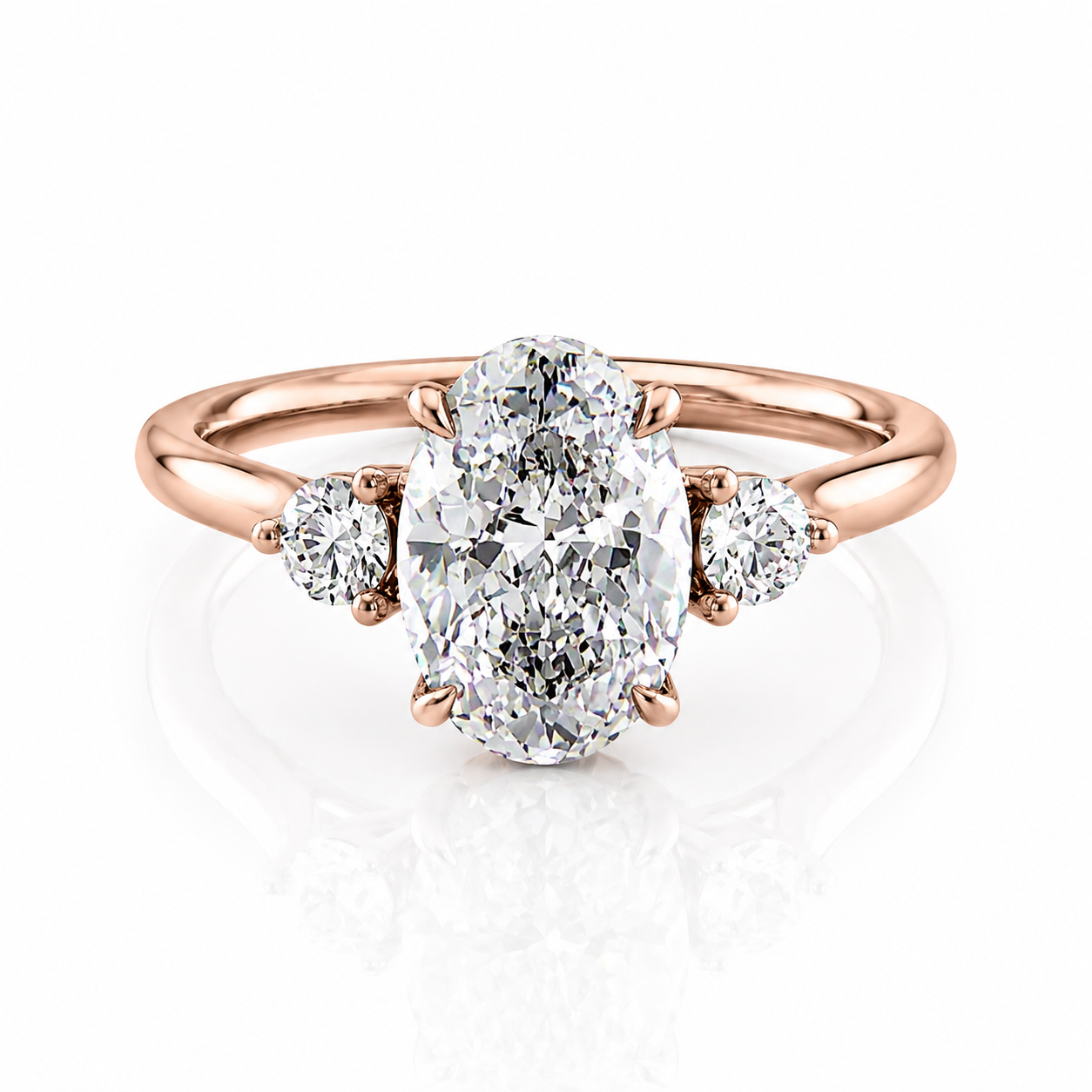 Oval Lab-Grown Diamond Three Stone Round Accents Engagement Ring