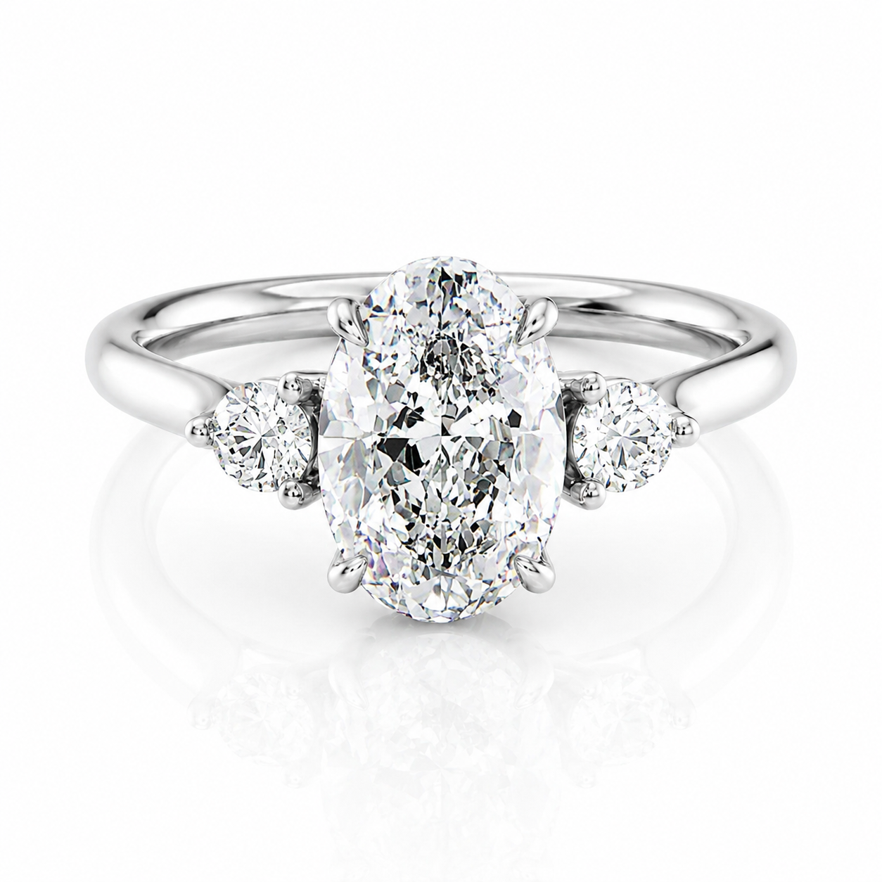 Oval Lab-Grown Diamond Three Stone Round Accents Engagement Ring