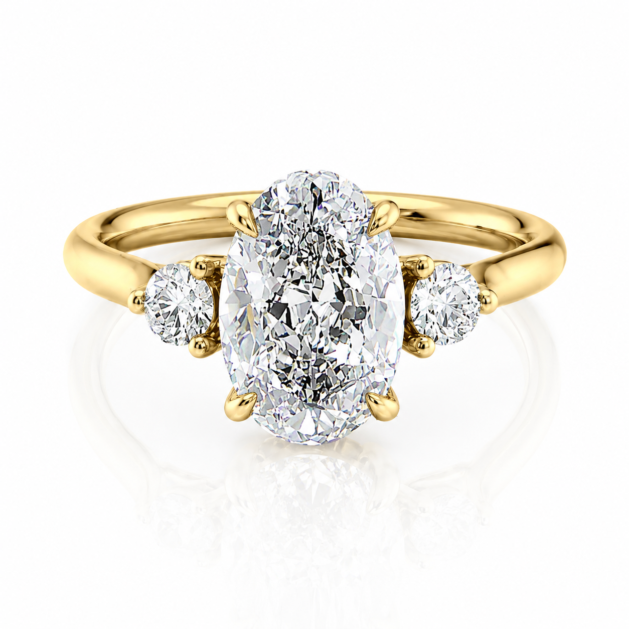 Oval Lab-Grown Diamond Three Stone Round Accents Engagement Ring
