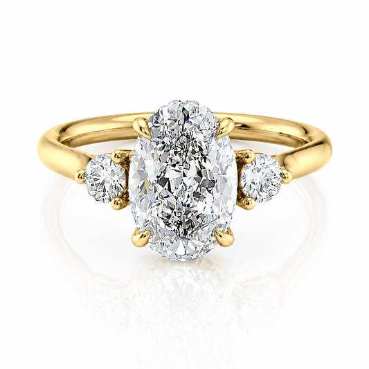 Oval Lab-Grown Diamond Three Stone Round Accents Engagement Ring