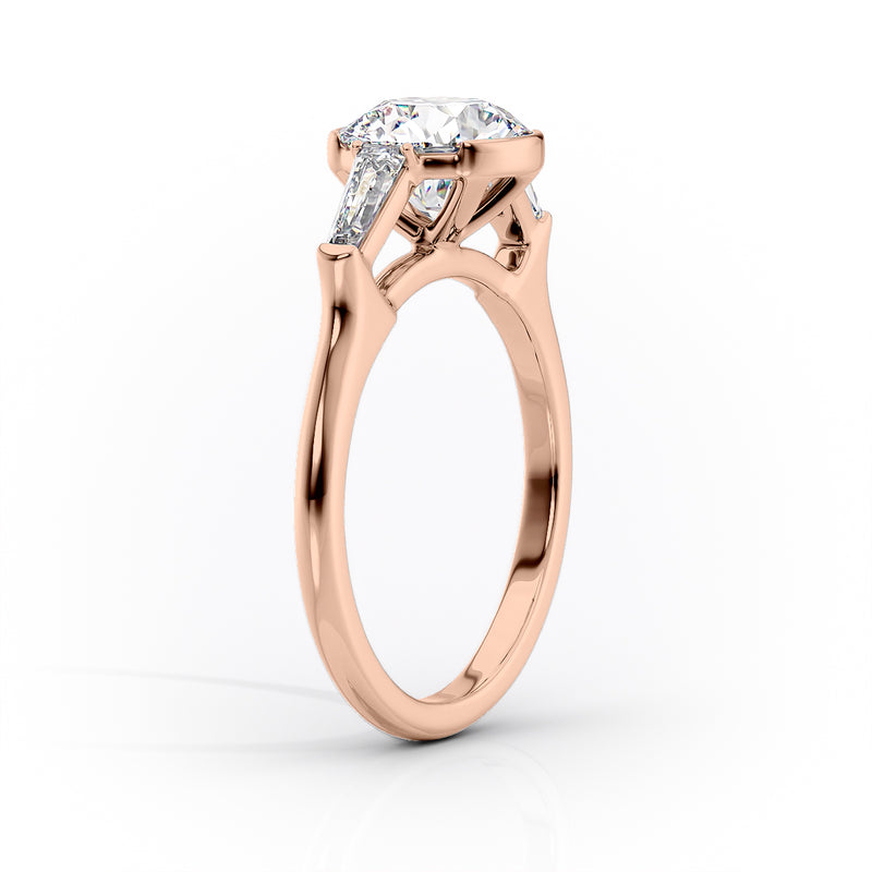 Oval Lab-Grown Diamond Three Stone Trapezoid Accents Engagement Ring