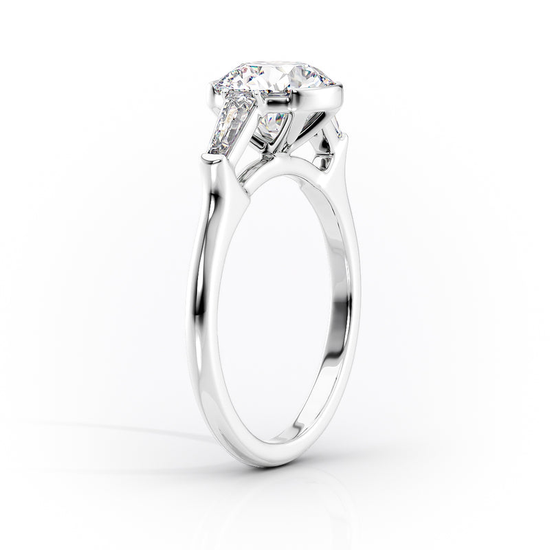 Oval Lab-Grown Diamond Three Stone Trapezoid Accents Engagement Ring