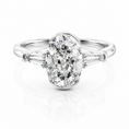 Oval Lab-Grown Diamond Three Stone Trapezoid Accents Engagement Ring