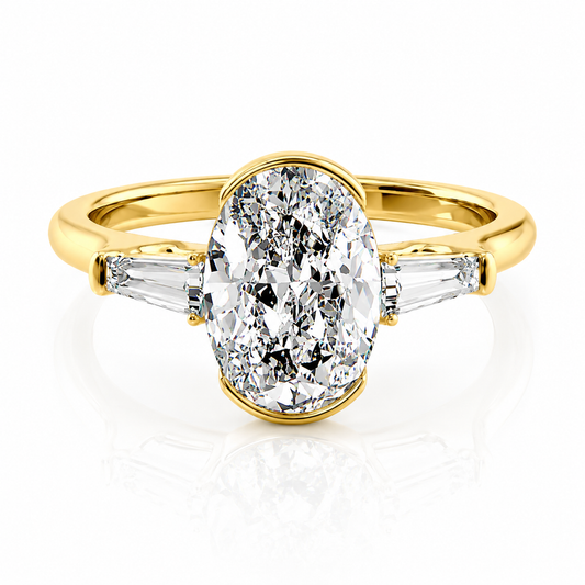 Oval Lab-Grown Diamond Three Stone Trapezoid Accents Engagement Ring