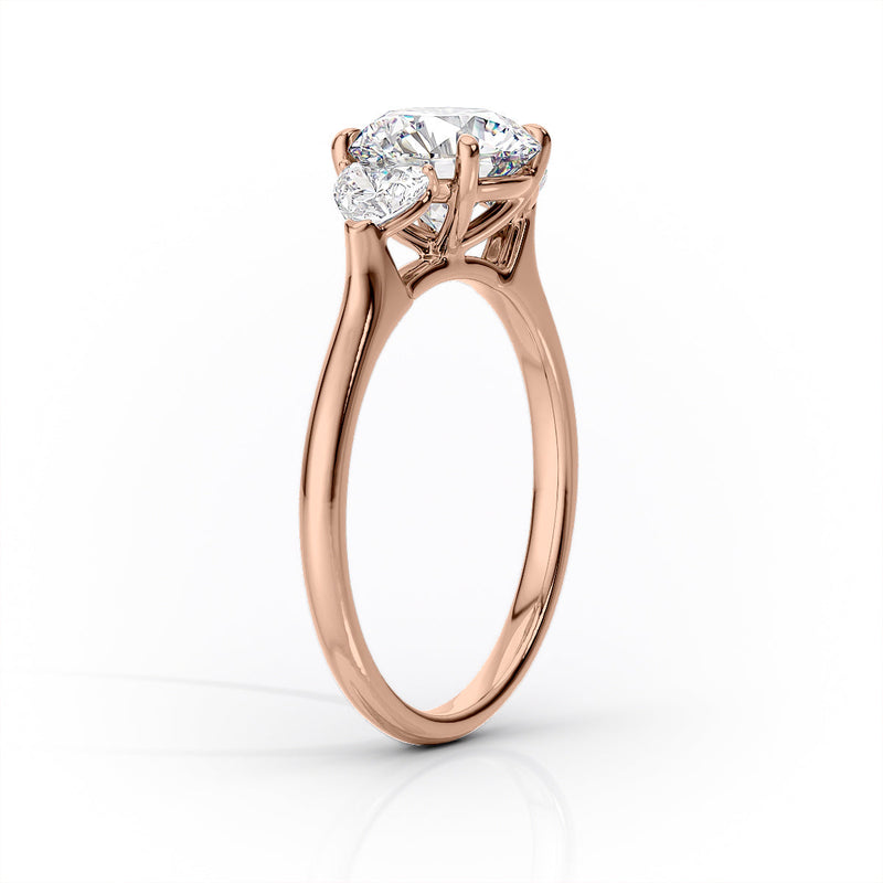 Oval Lab-Grown Diamond Three Stone Heart Accents Engagement Ring