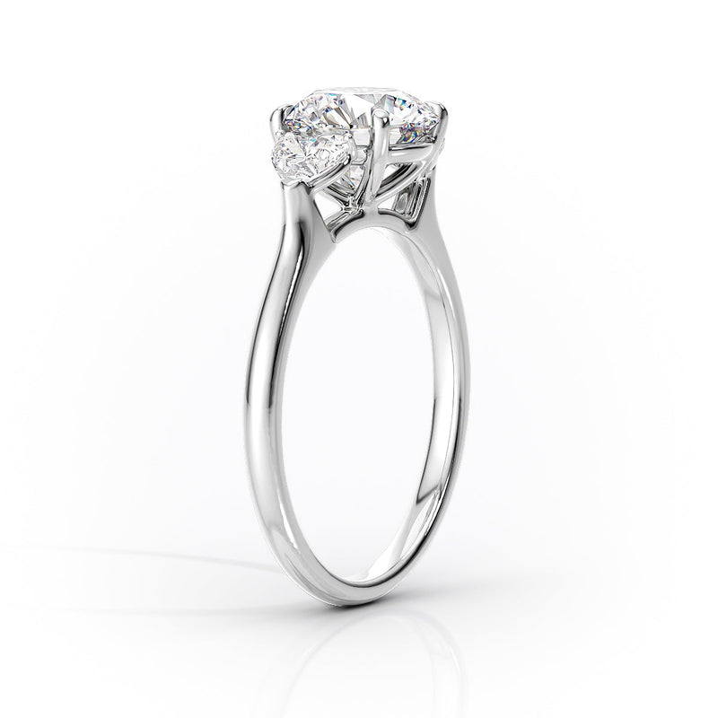 Oval Lab-Grown Diamond Three Stone Heart Accents Engagement Ring