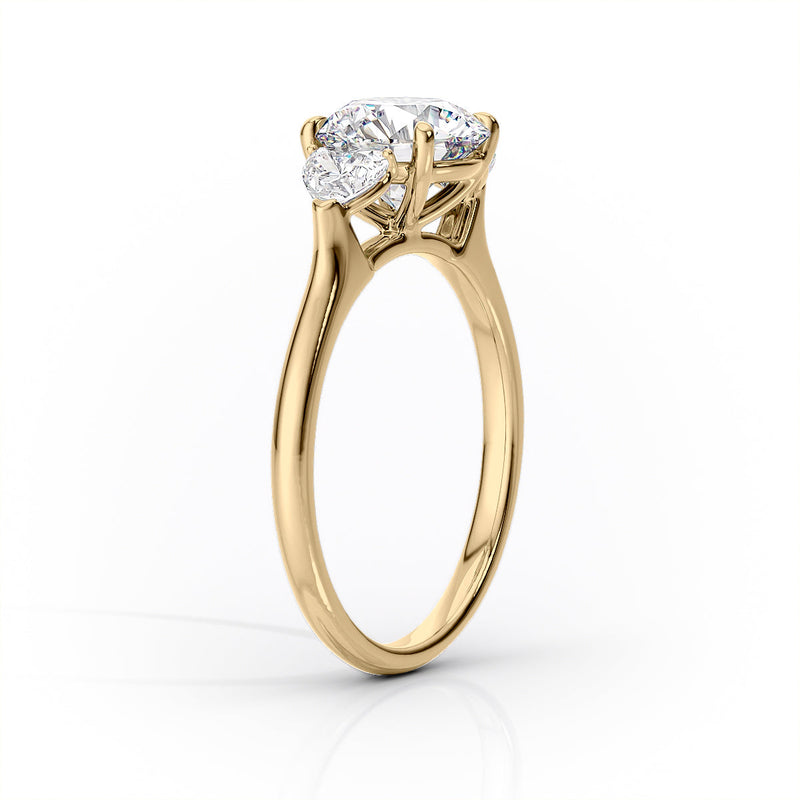 Oval Lab-Grown Diamond Three Stone Heart Accents Engagement Ring