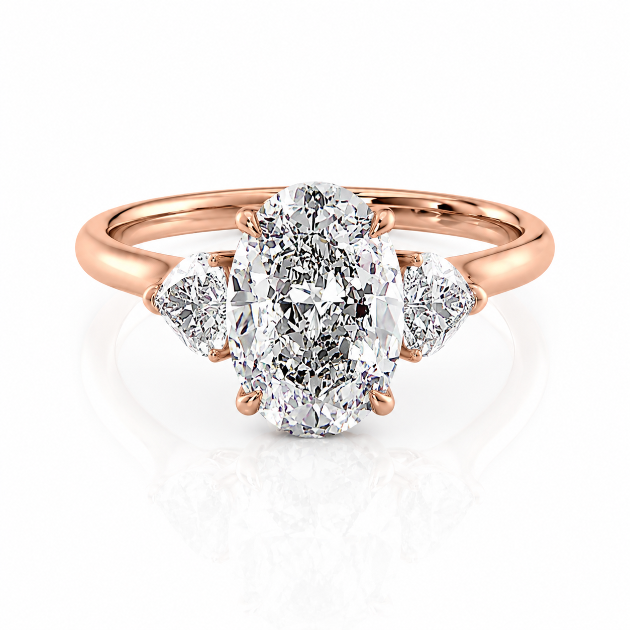 Oval Lab-Grown Diamond Three Stone Heart Accents Engagement Ring