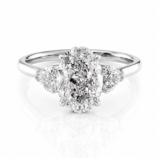 Oval Lab-Grown Diamond Three Stone Heart Accents Engagement Ring