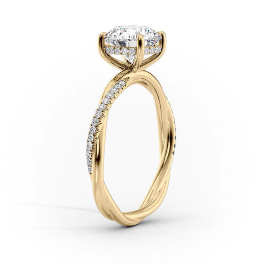 Oval Lab-Grown Diamond Twisted Pavé Hidden Halo Engagement Ring