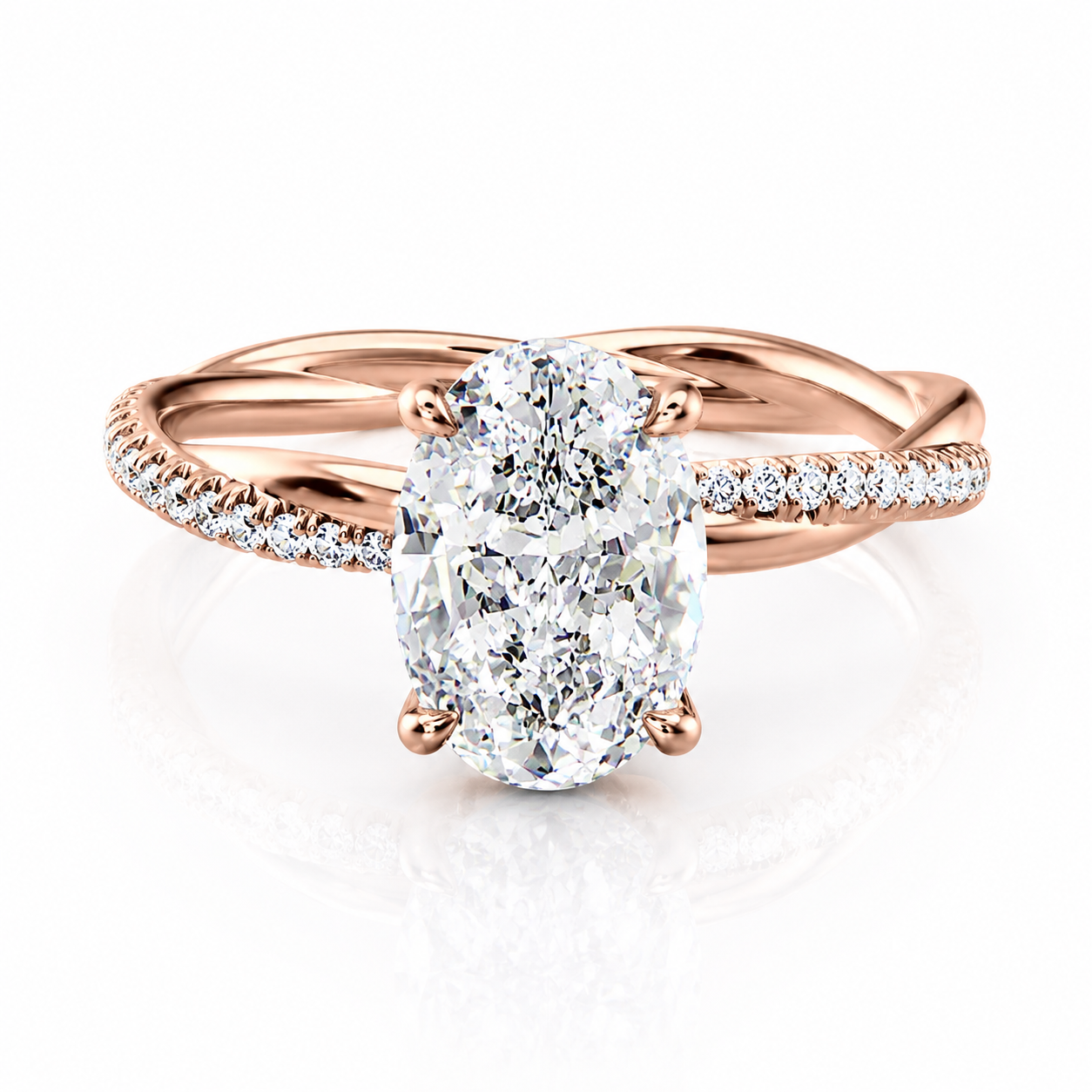 Oval Lab-Grown Diamond Twisted Pavé Hidden Halo Engagement Ring