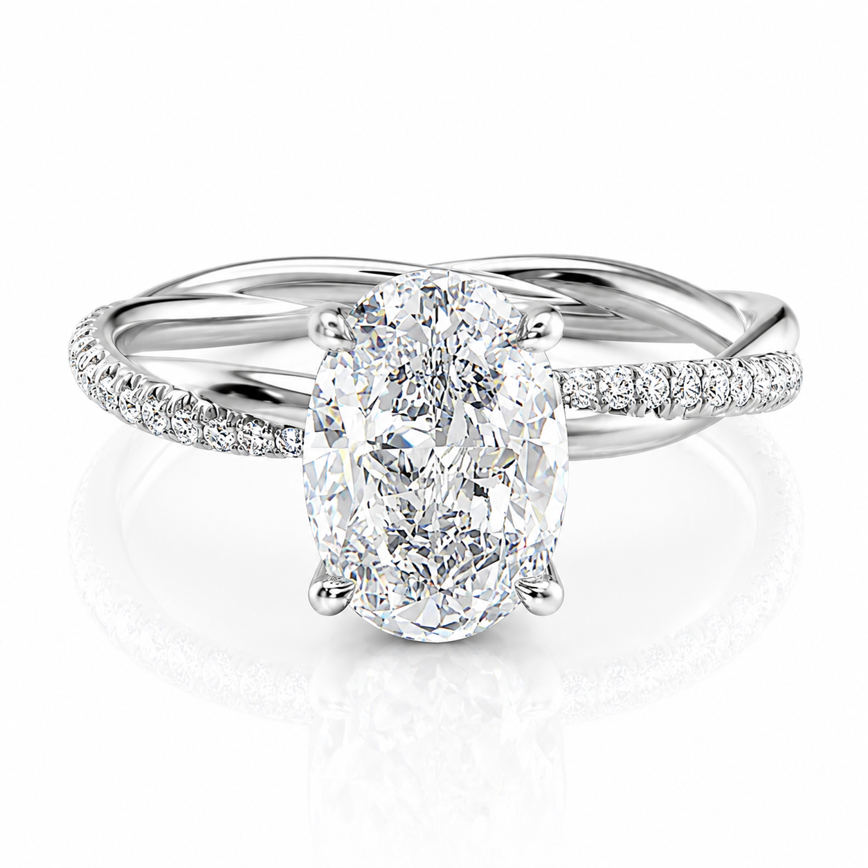 Oval Lab-Grown Diamond Twisted Pavé Hidden Halo Engagement Ring