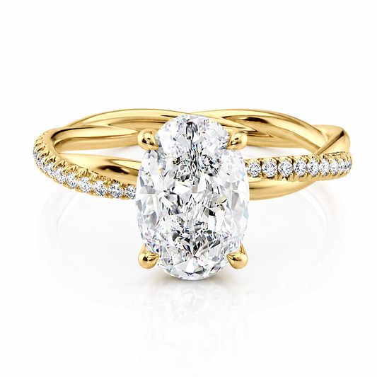 Oval Lab-Grown Diamond Twisted Pavé Hidden Halo Engagement Ring