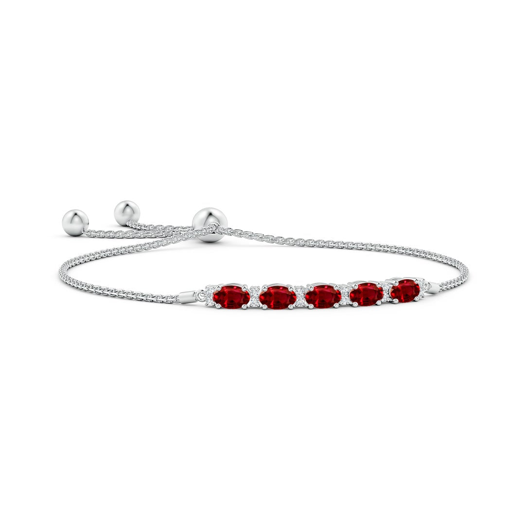 Oval Lab Ruby with Moissanite Accents Adjustable Tennis Bolo Bracelet