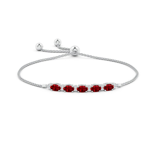 Oval Lab Ruby with Moissanite Accents Adjustable Tennis Bolo Bracelet