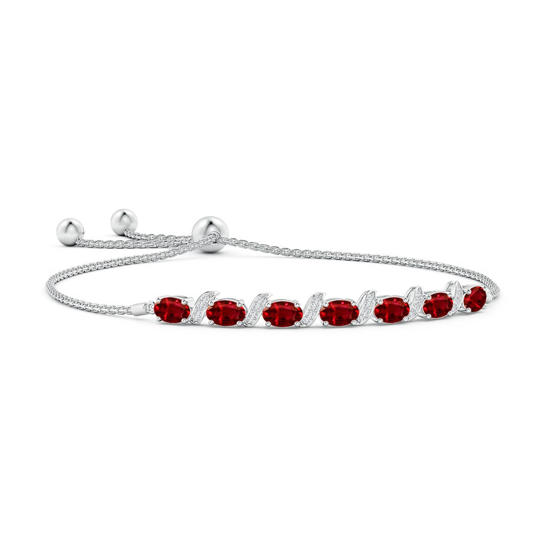 Oval Lab Ruby with Moissanite Pavé Accents Adjustable Tennis Bolo Bracelet