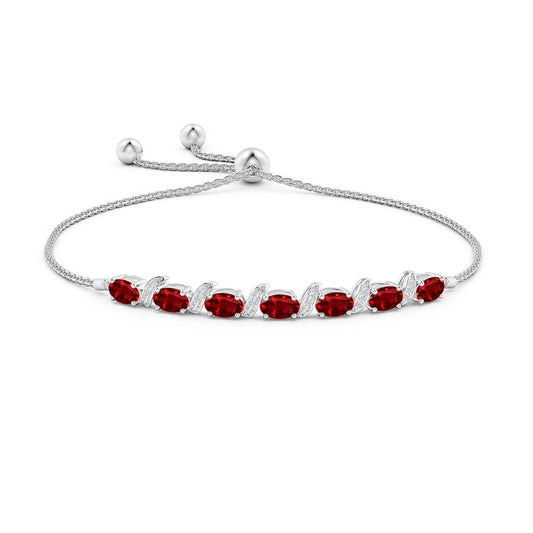 Oval Lab Ruby with Moissanite Pavé Accents Adjustable Tennis Bolo Bracelet
