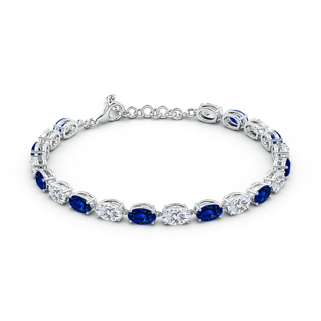 Oval Lab Sapphire and Moissanite Tennis Chain Bracelet