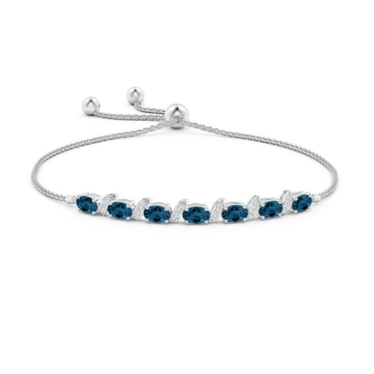 Oval London Blue Topaz with Moissanite Pavé Accents Adjustable Tennis Bolo Bracelet