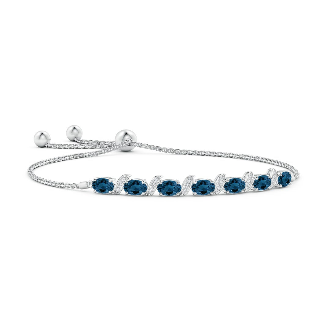 Oval London Blue Topaz with Moissanite Pavé Accents Adjustable Tennis Bolo Bracelet