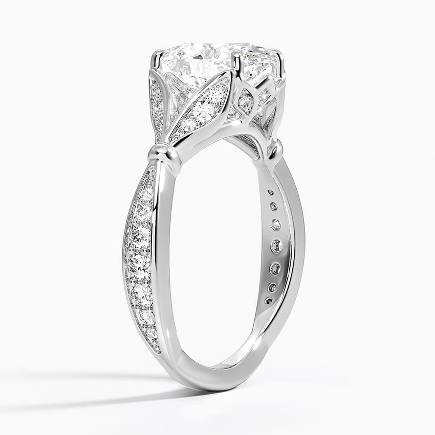 Oval Moissanite Floral Openwork Cathedral Engagement Ring