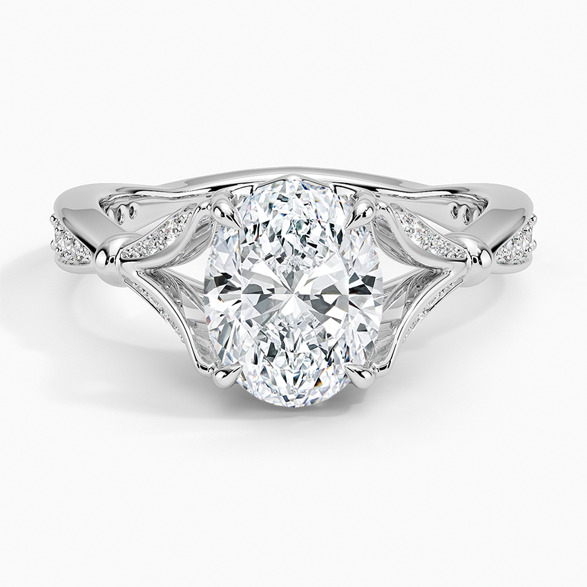 Oval Moissanite Floral Openwork Cathedral Engagement Ring