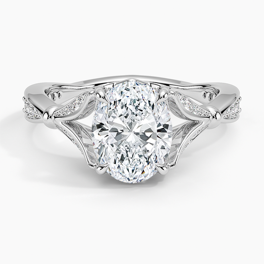 Oval Moissanite Floral Openwork Cathedral Engagement Ring