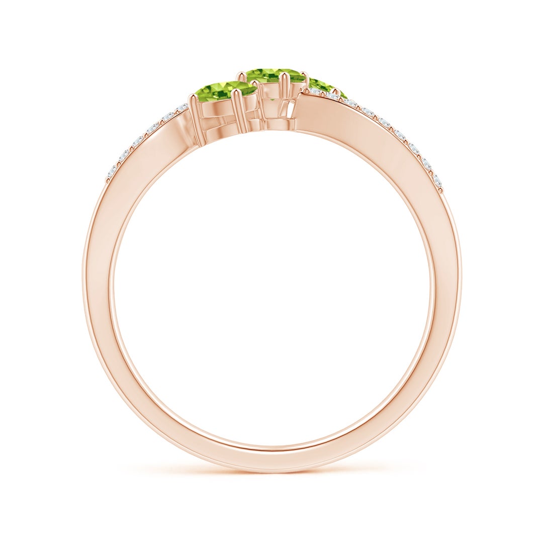 Oval Peridot Three-Stone Split Shank Promise Ring with Moissanite Accents