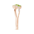 Oval Peridot Three-Stone Split Shank Promise Ring with Moissanite Accents