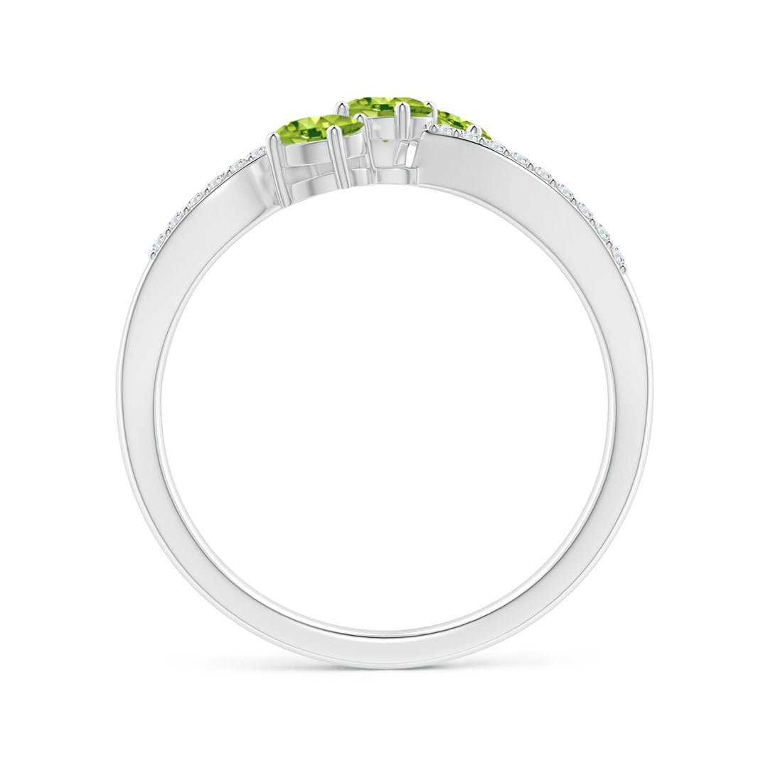 Oval Peridot Three-Stone Split Shank Promise Ring with Moissanite Accents