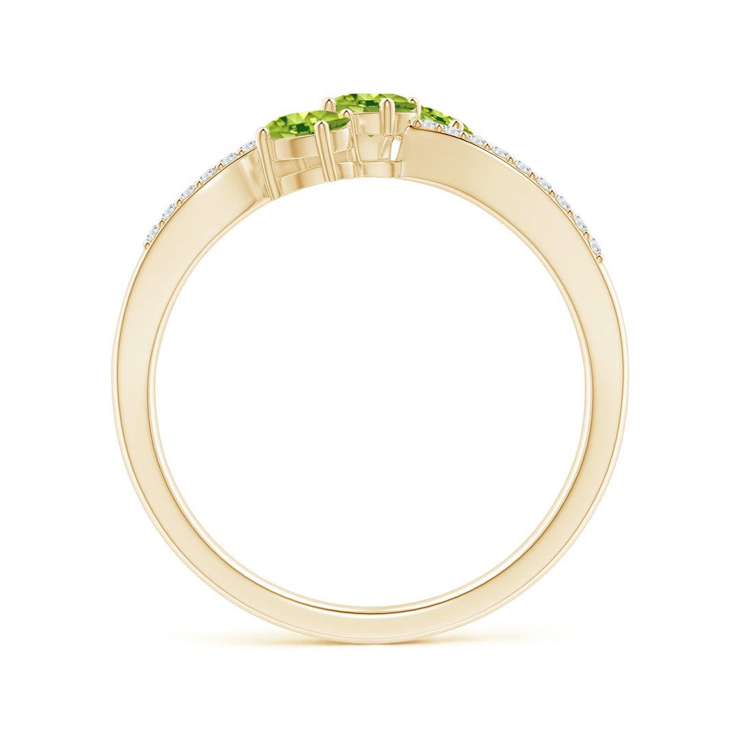 Oval Peridot Three-Stone Split Shank Promise Ring with Moissanite Accents