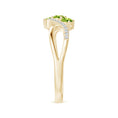Oval Peridot Three-Stone Split Shank Promise Ring with Moissanite Accents