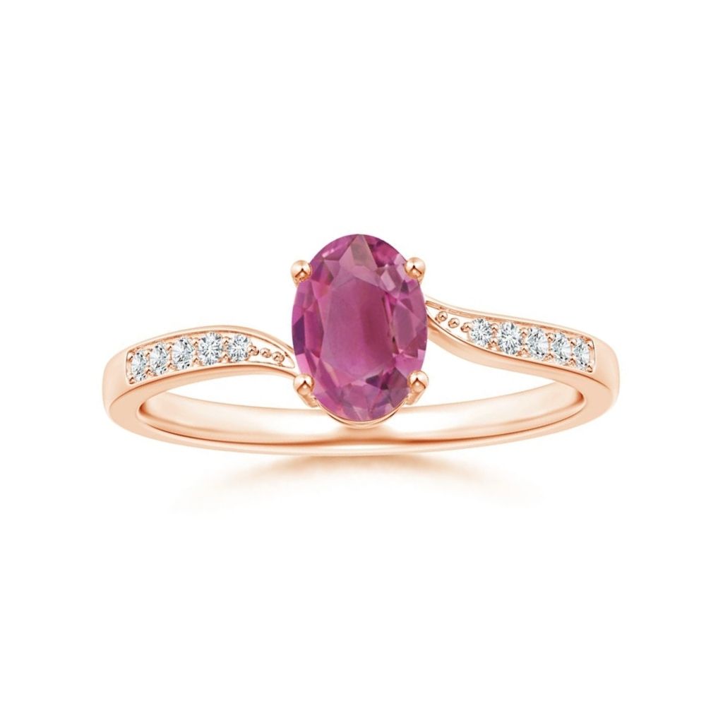 Oval Pink Tourmaline Bypass Engagement Ring with Pavé Moissanite Accents